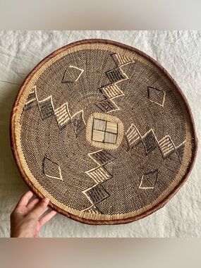 Vintage Tonga Binga Basket Zimbabwe Woven Winnowing Geometric Large 20”